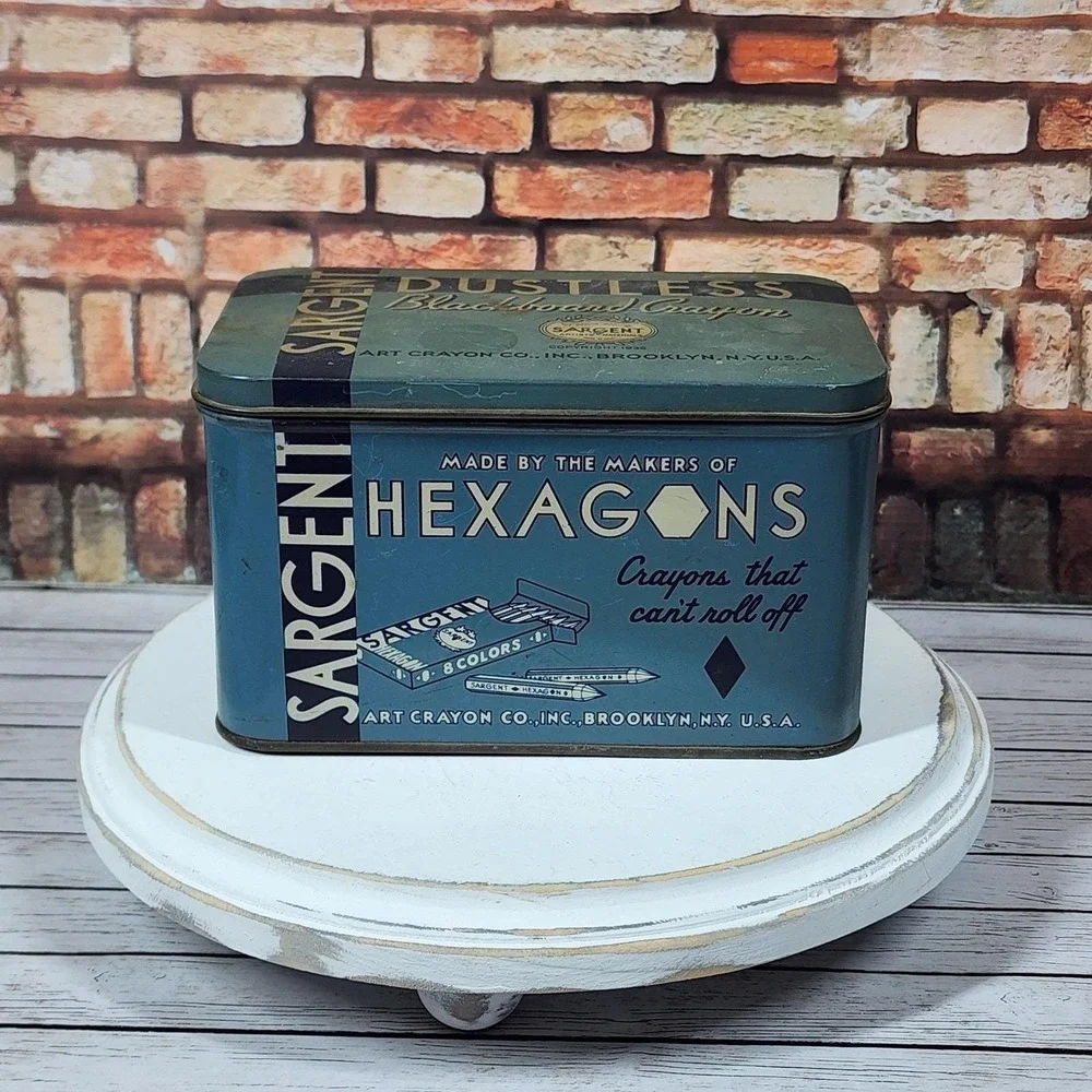 Vintage 1930s Sargent Dustless Blackboard Crayon Tin Box Cottagecore